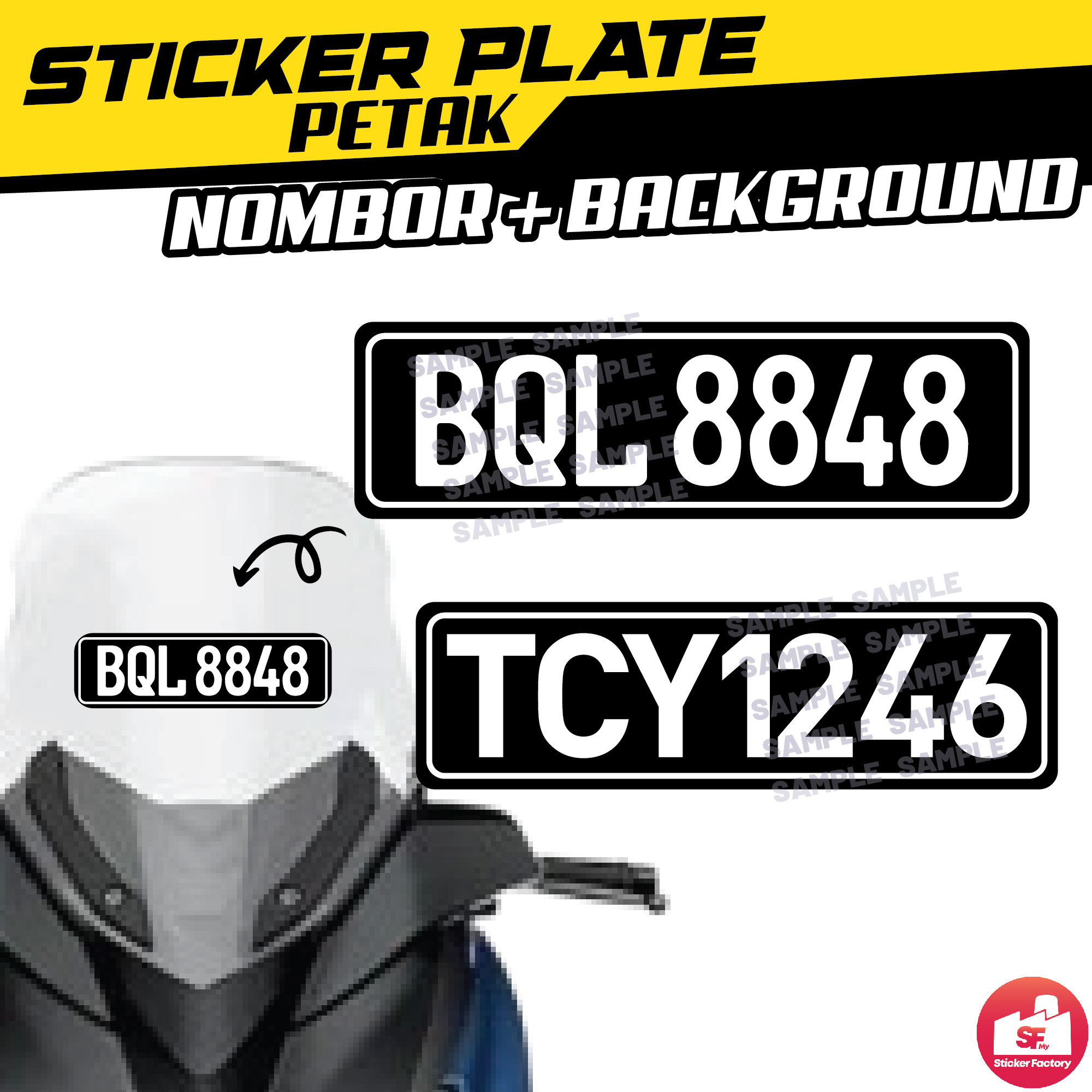 Sticker Nombor Plate Motor Petak Landscape Background Hitam Two Layer ...
