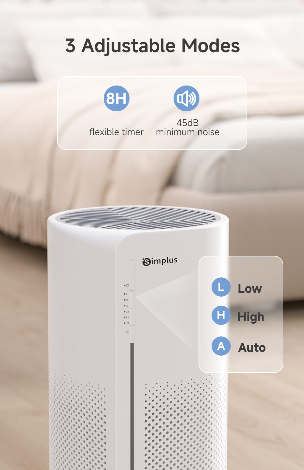 Simplus Air Purifier Household HEPA H13 16-25㎡ 30dB CADR150m³/h Remove ...