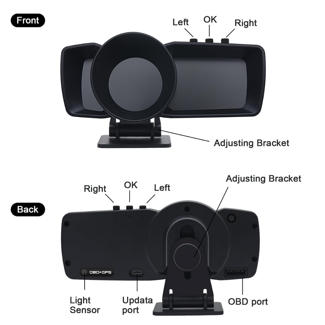 A600 OBD2 Meter Gauge Meter Car GPS Alarm Speed HeadUp LCD display