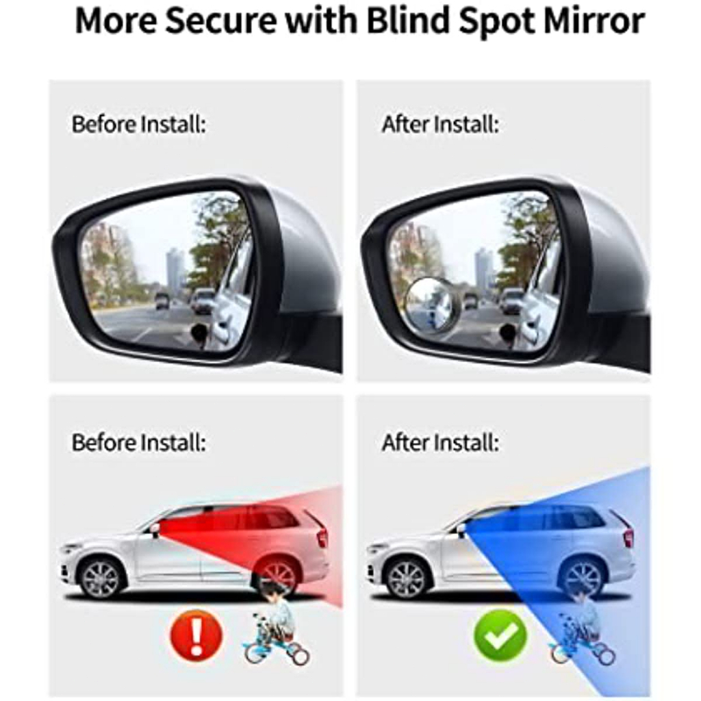 2Pcs Car Blind Spot Rear View Wide Angle Auxiliary Parking Convex Mirror Clip On