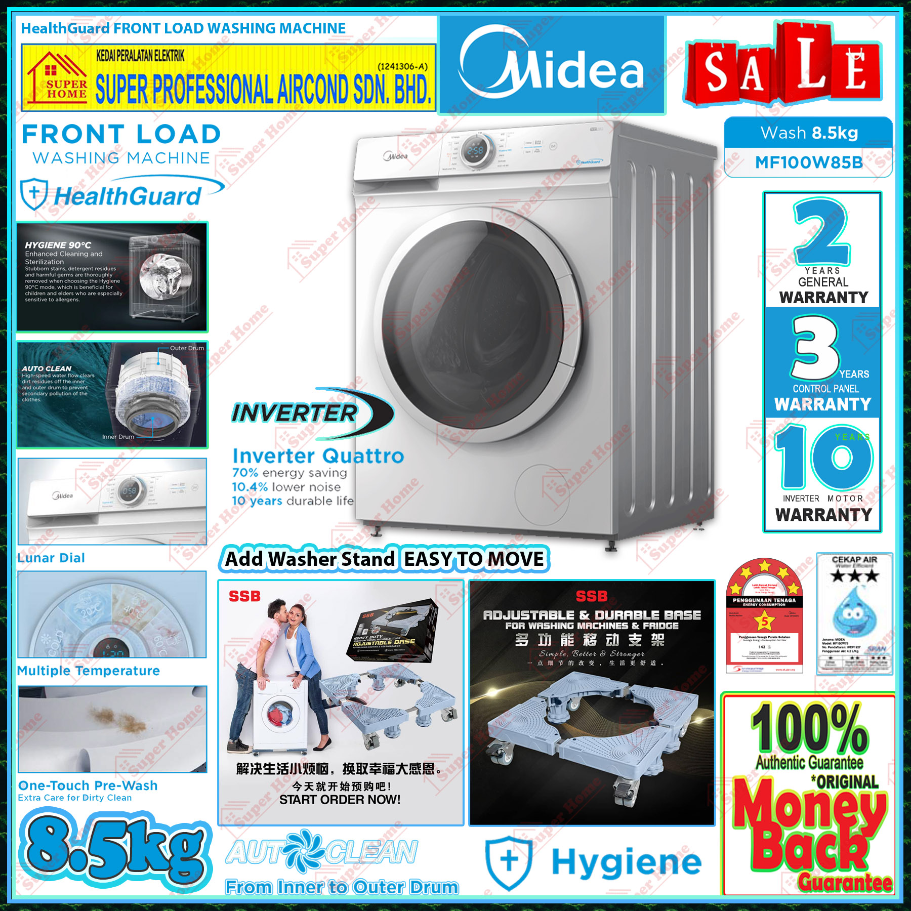 Midea Front Load Washer Machine MF100 Series 1200RPM 15MIN QUICK WASH