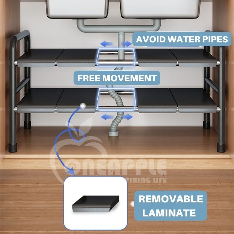 UPGRADED VERSION 1L & 2L Extendable Stainless Steel Under Sink Rack ...