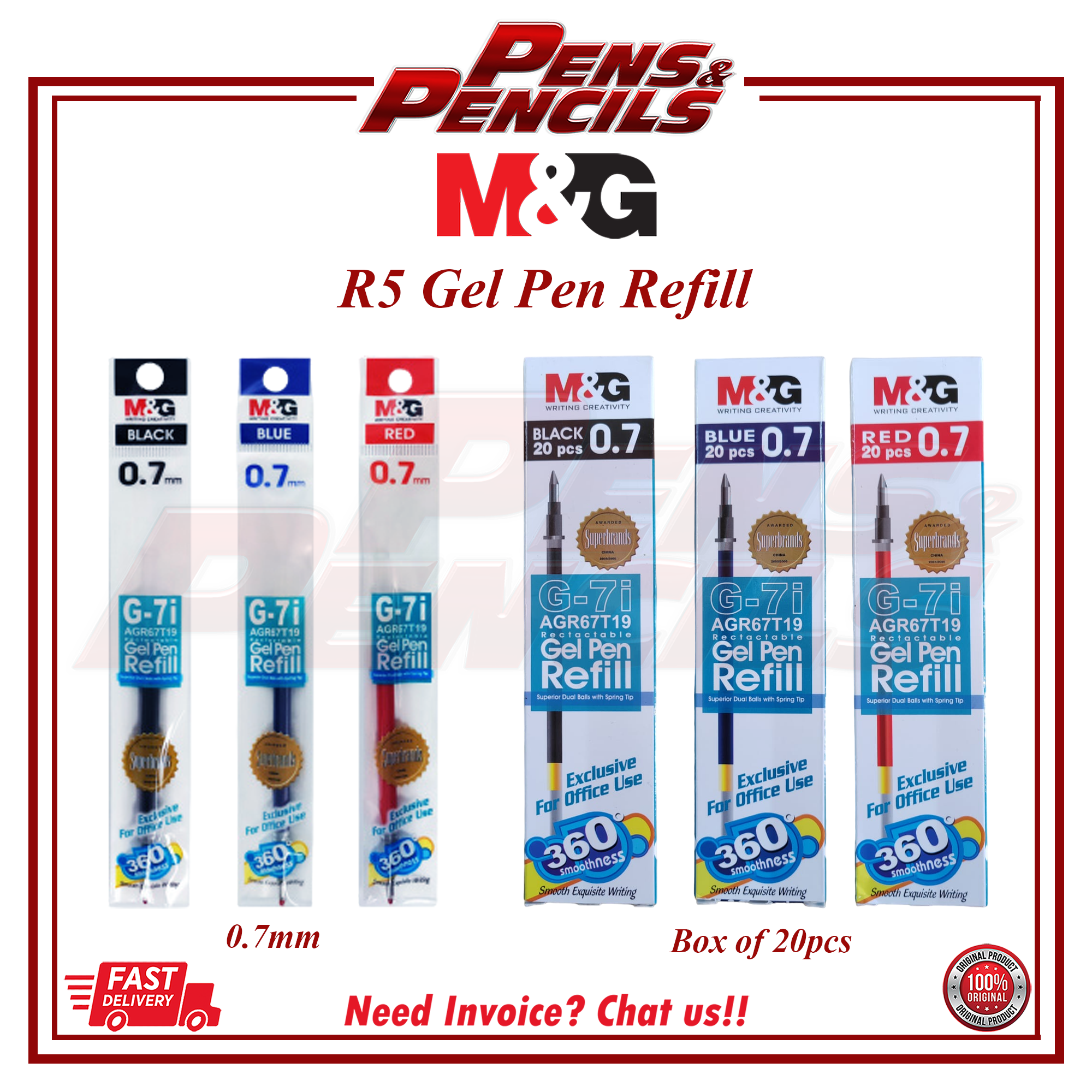 M&G R3 Refill 0.5mm / R5 refill 0.7mm / G-5i Refill / G-7i Refill / Gel ...