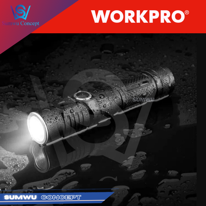 WORKPRO 1100 Lumens 90° Pivoting Rechargeable Aluminium Flashlight ...