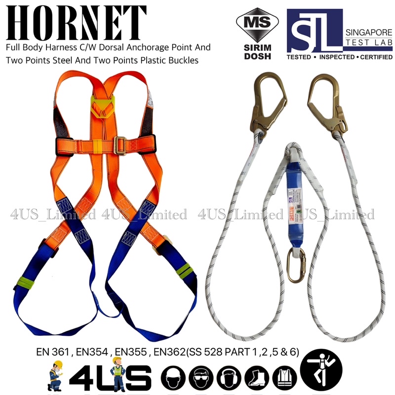 HORNET SAFETY FULL BODY HARNESS FALL PROTECTION WITH POLYAMIDE LANYARD ...