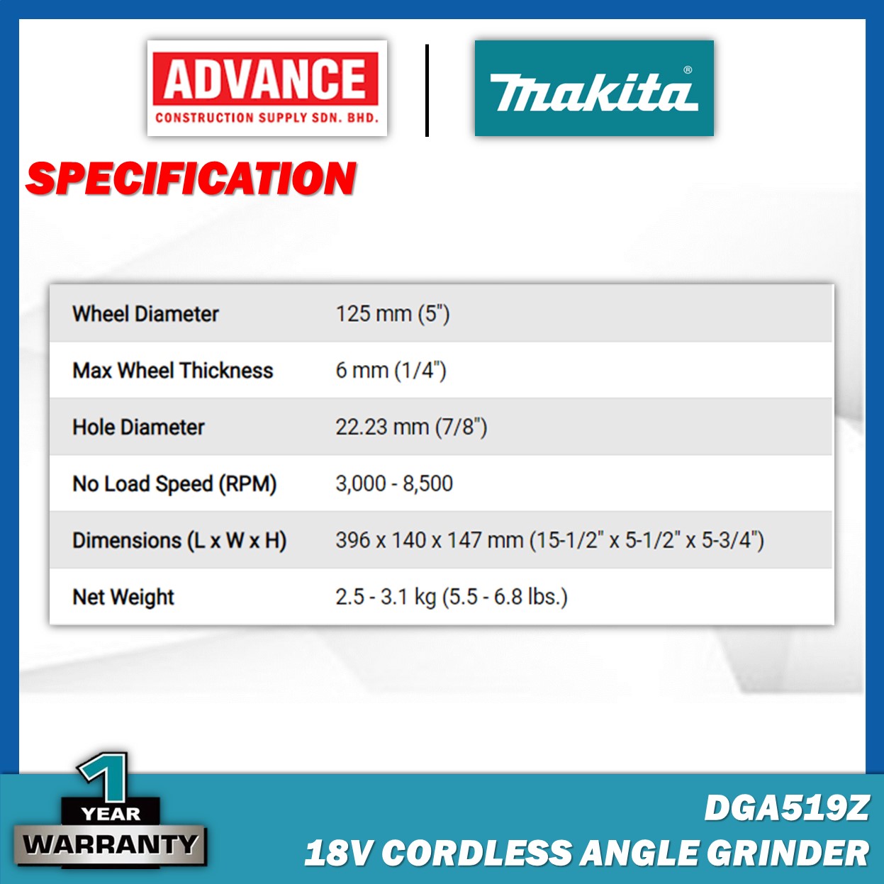 Makita Dga Z V Cordless Angle Grinder Mm Paddle Switch X Lock Shopee Malaysia