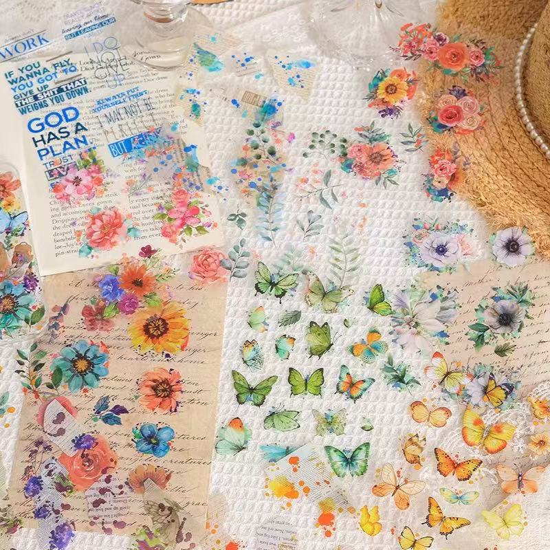【6pcs/1pack】Pelekat Bunga Comel 花蝶绿叶系列贴纸花朵蝴蝶花花 Flowers Butterfly ...