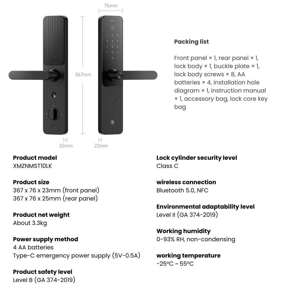 Xiaomi Smart Door Lock E30 AI Fingerprint Identification Version ...