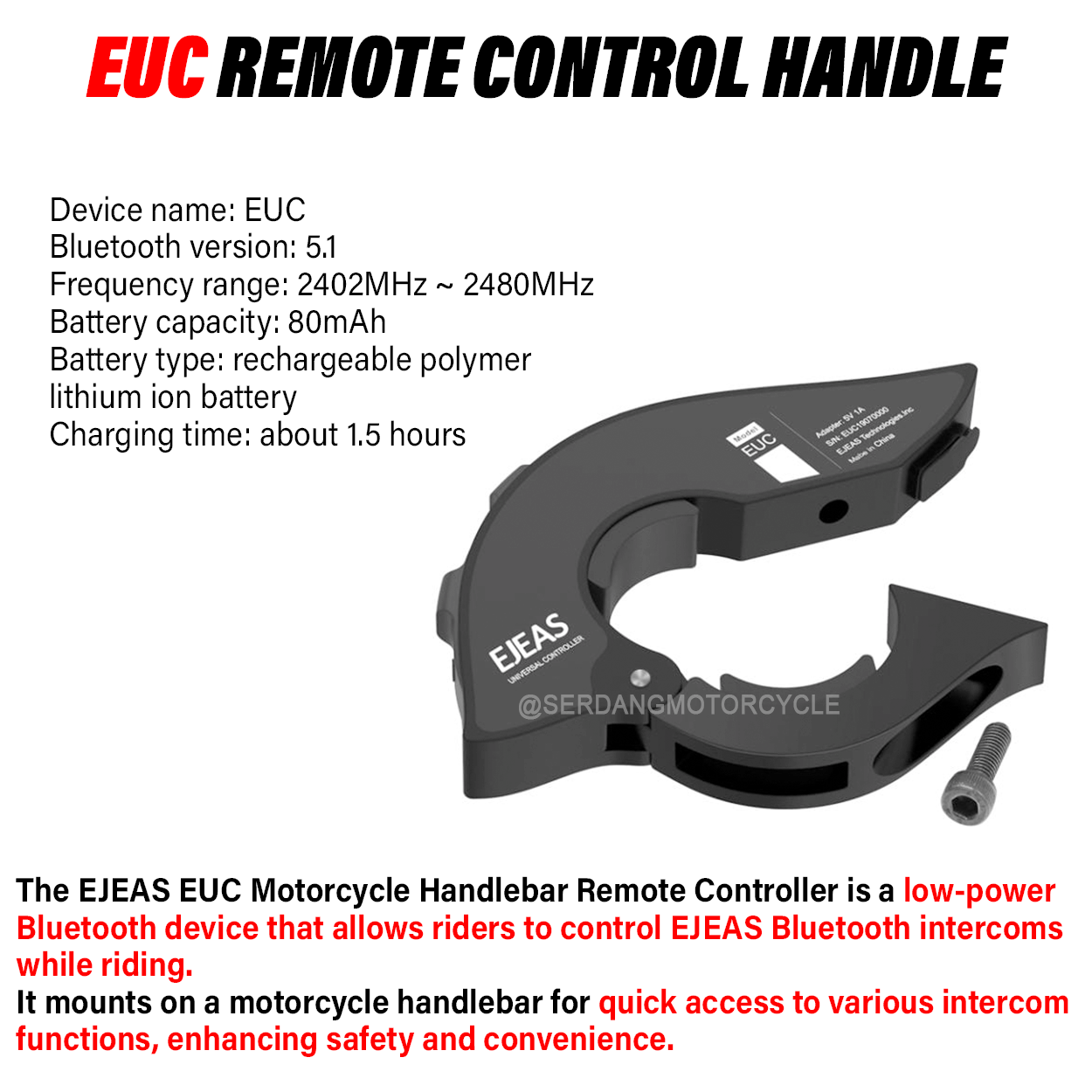 EJEAS EUC Universal Controller Base Kit 2nd Helmet Kit Speaker Mic ...