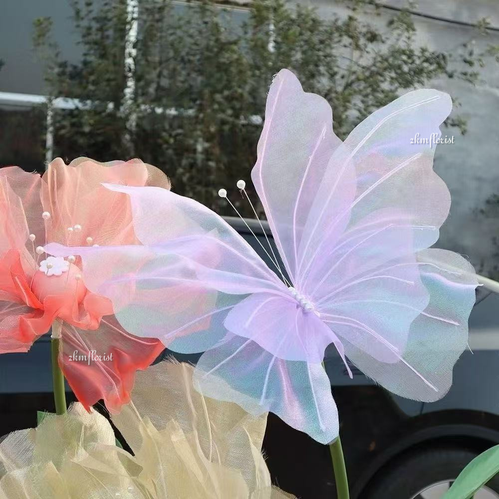 3D SILK BUTTERFLY Fake Photography Props Giant Gauze Artificial Wedding ...