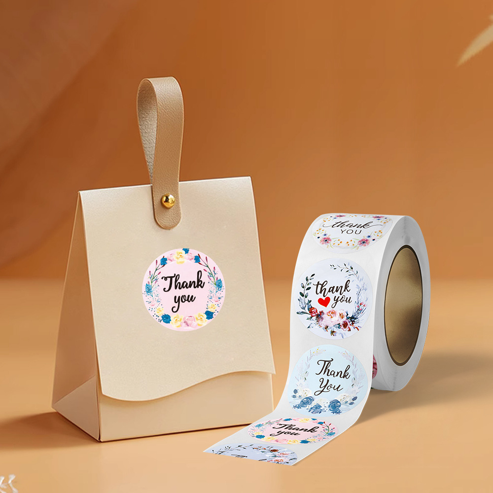 500PCS Thank You Seal Tape Label Sticker Door Gift Kraft Paper Water ...