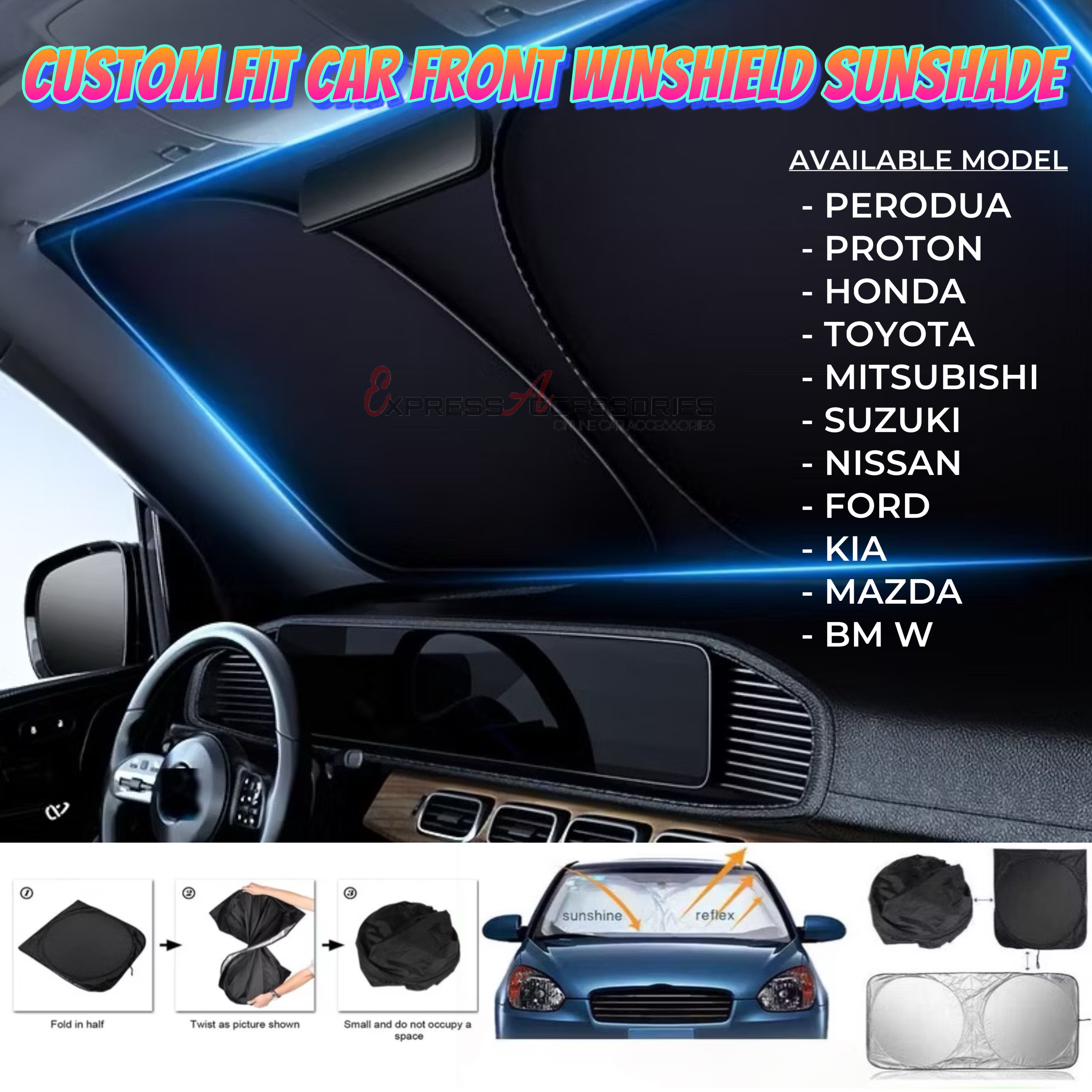 (Front Windshield) OEM Custom Fit Car Front Windscreen Sunshade For ...