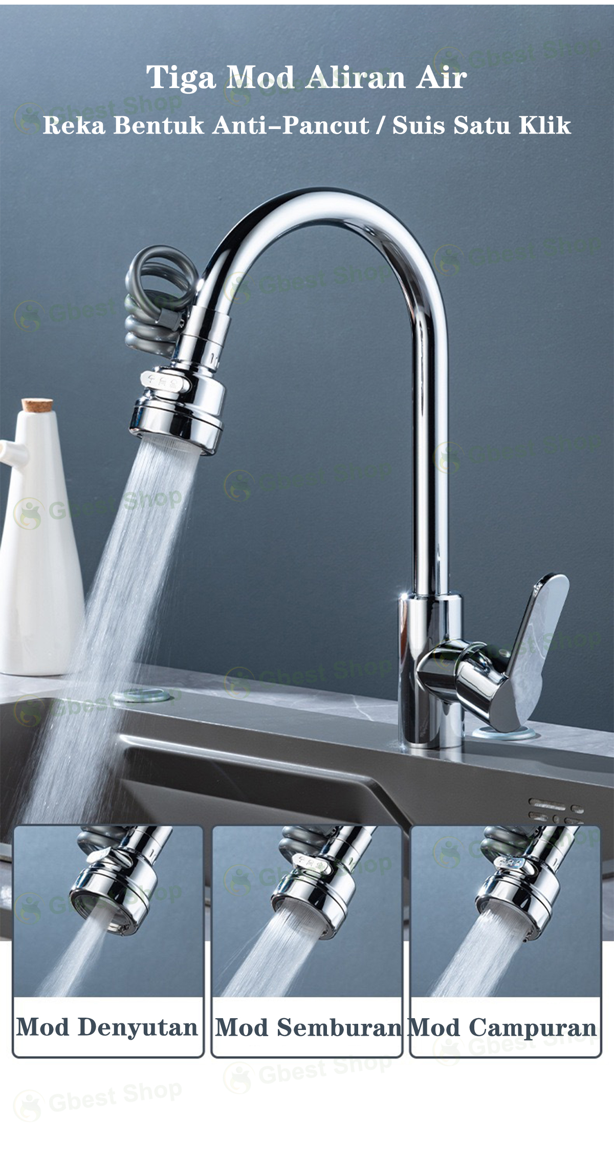 Sink Faucet Spring extender pipe Kitchen Sink Water tap spray head Tap ...