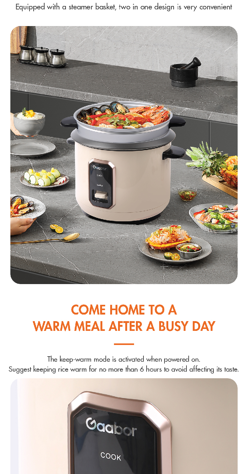 Gaabor 4L Rice Cooker One-Button Steam &Cook, Large Capacity Mechanical ...