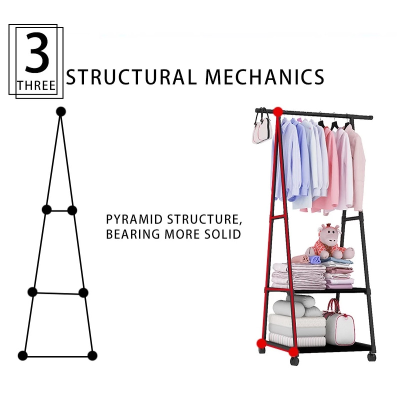 Garment Rack Wheel Triangle Hang Clothes Coat Shoes Simple Rak Besi ...