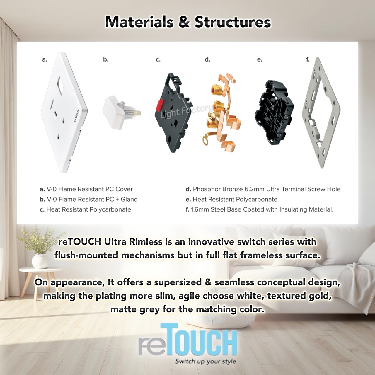 [GOLD] reTouch Ultra Rimless Wall Switch 13A 15A 20A Socket Multiple ...