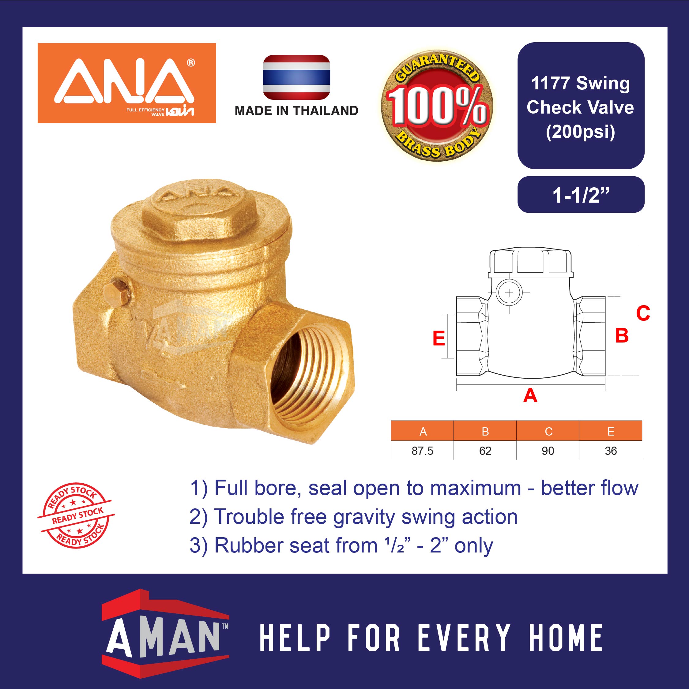 ANA Swing Check Valve Non Return Valve Flap Check Spring One Way Check ...