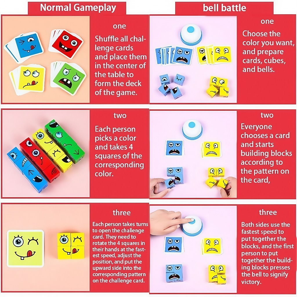 80pcs Wooden Face-Changing Building Blocks Game | Funny Expressions ...