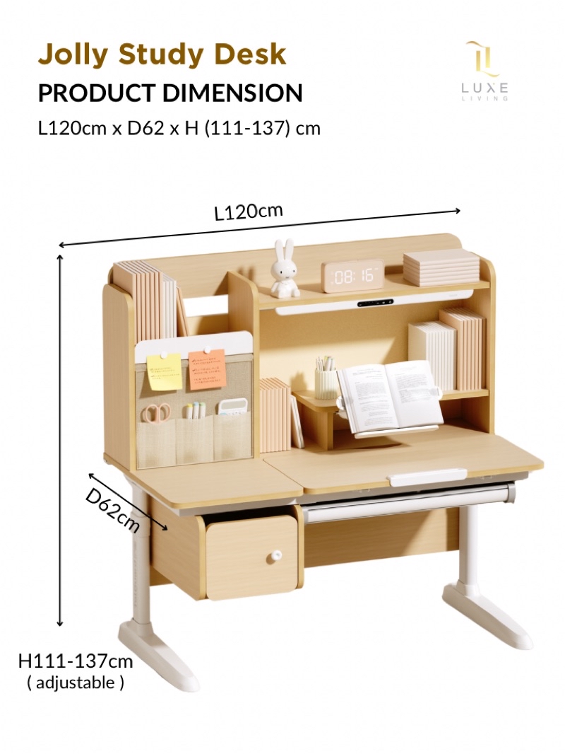 LUXE: Jolly Wooden Study Desk | Adjustable Ergonomic Study Table | Meja ...