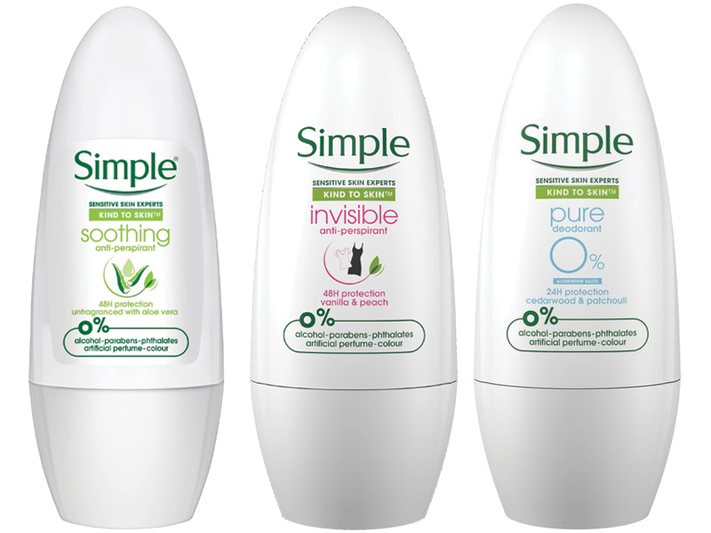 Simple (Soothing / Invisible / Pure) Anti-Perspirant Deodorant Roll-On ...