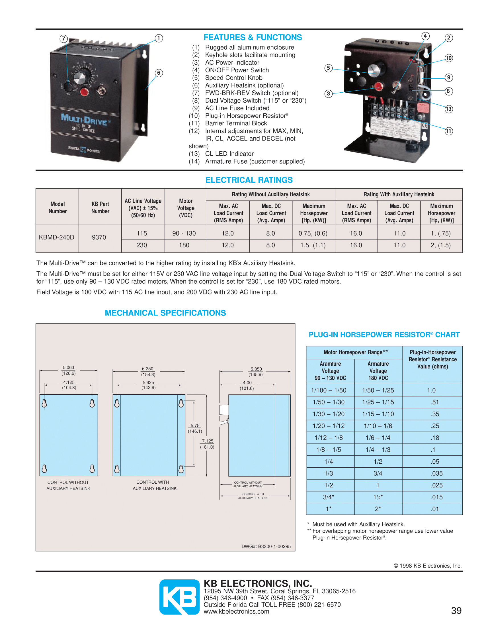 KB Electronics KBMD-240D Variable Speed DC Motor Control for Shunt ...