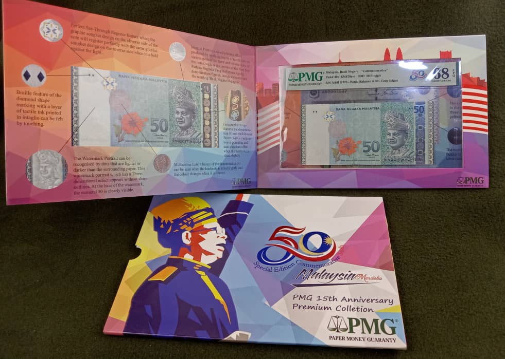 MALAYSIA 50 RINGGIT COMMEMORATIVE FOLDER AA PMG FOLDER BANK NOTES ...