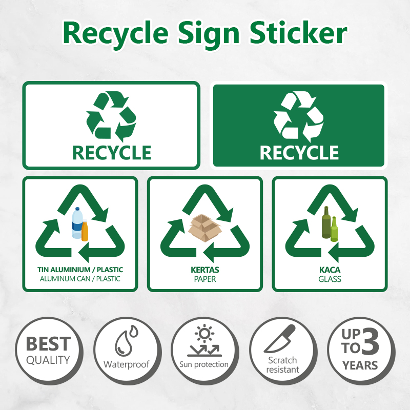 Recycle Sign Trash PVC Sticker Plastic/Paper/Glass/Recycle Sign Premium ...