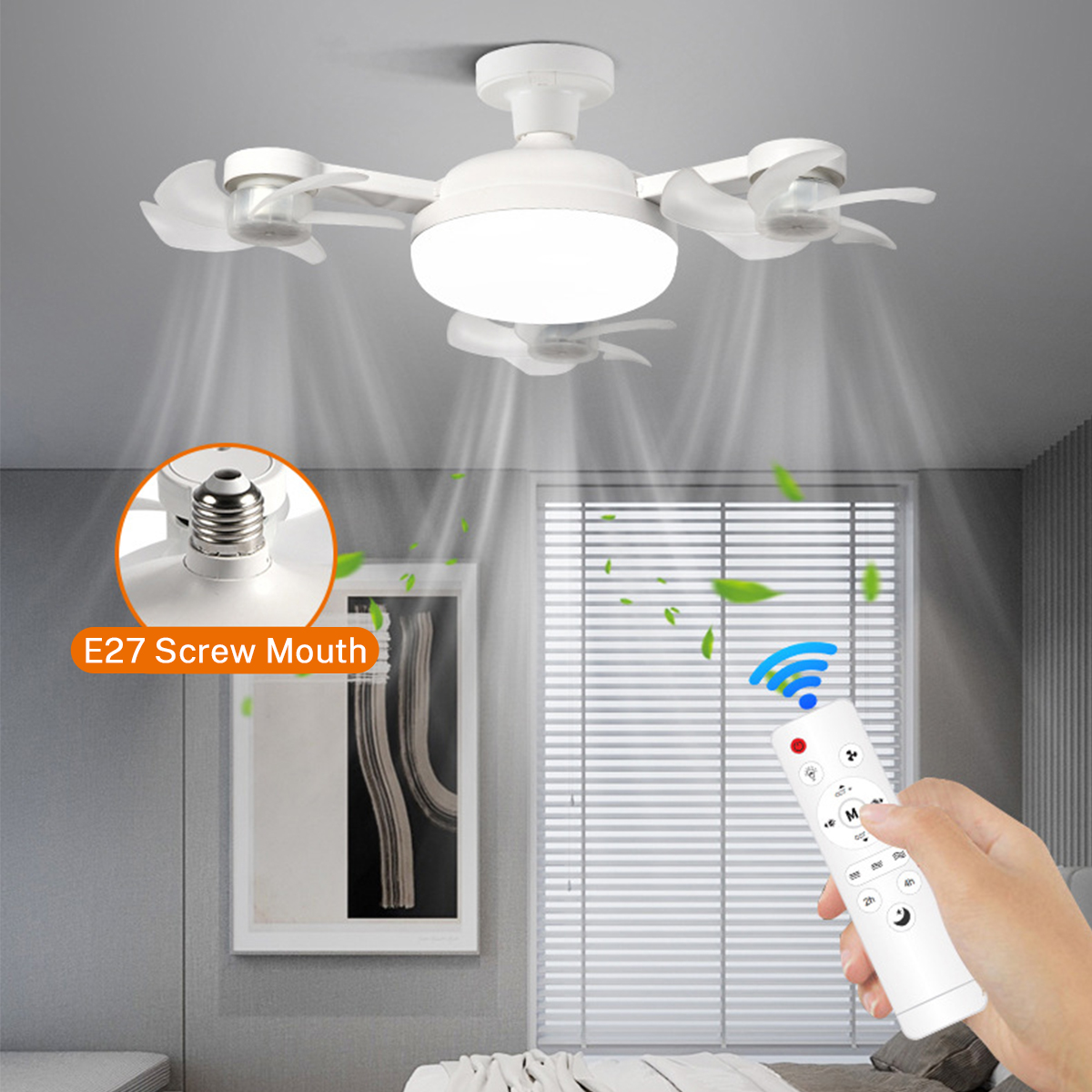 E27 Ceiling Fan Invisible Remote Control Fan Light 2 IN 1 LED Ceiling ...
