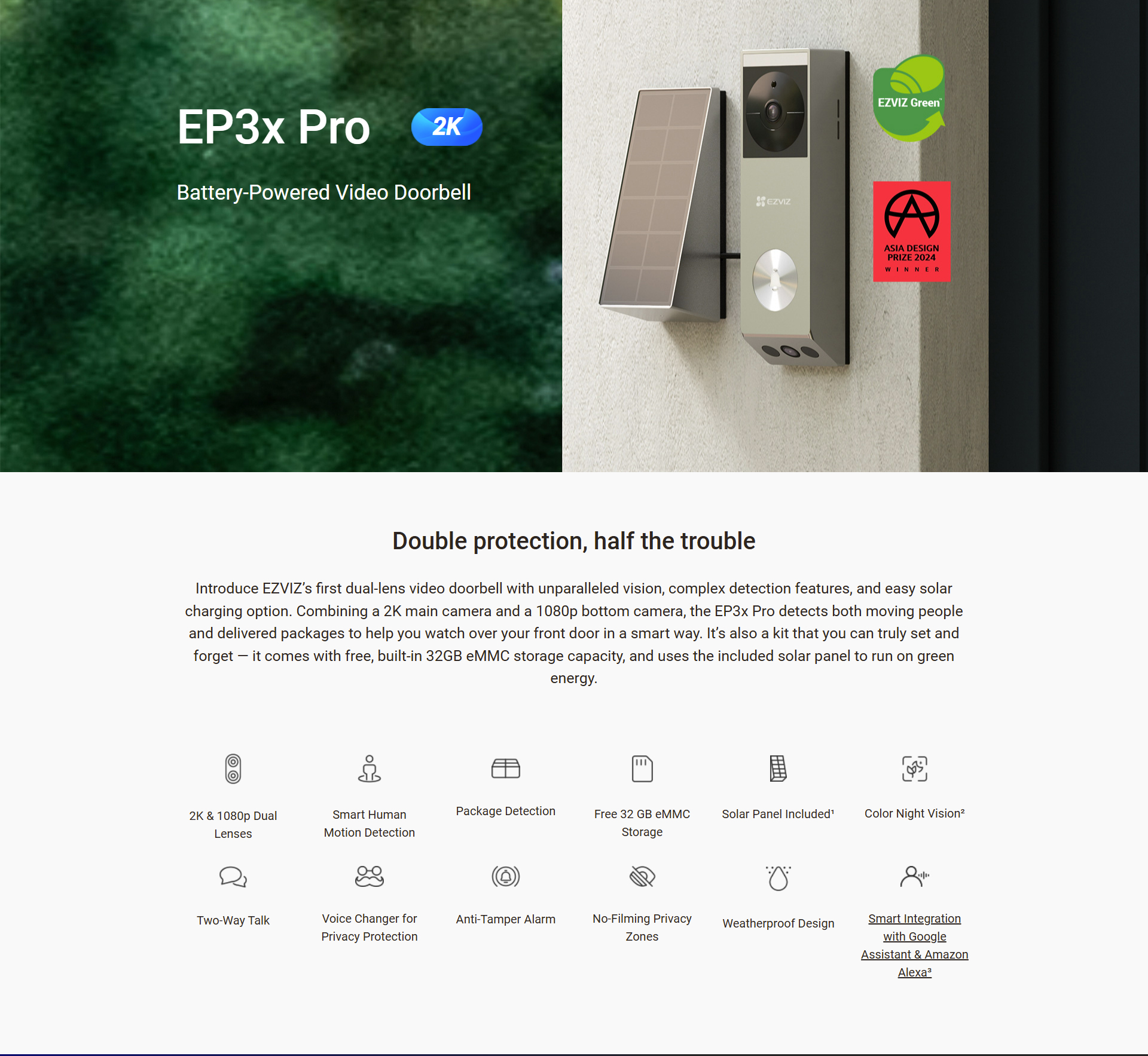 EZVIZ EP3x Pro 2K 3MP + 2MP Video Doorbell Battery-Powered Wireless ...