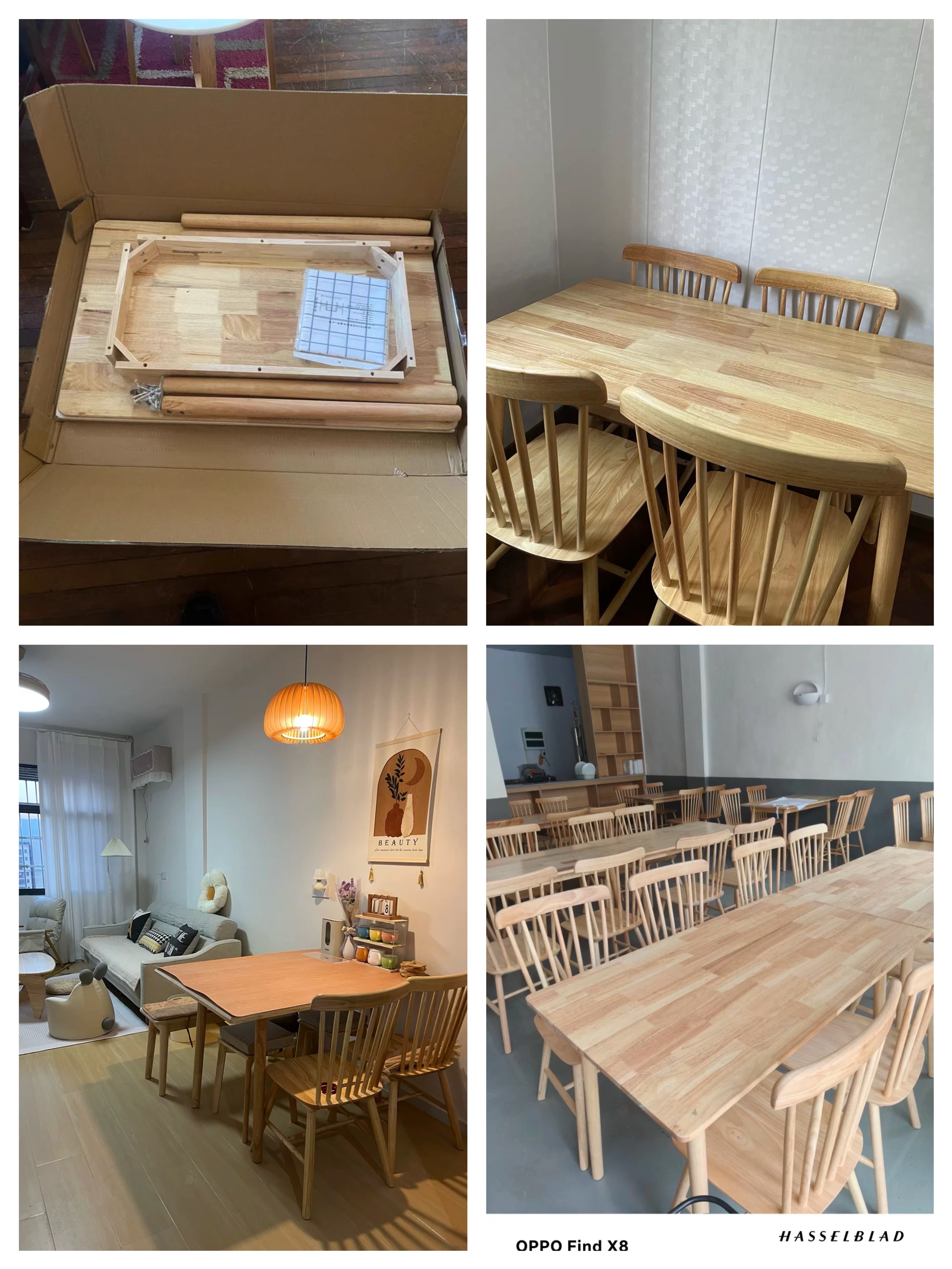 𝐁𝐌𝐙𝐀𝐑 Nordic Style Solid Rubber Wood Dining Table Set With 4/6 Chairs ...