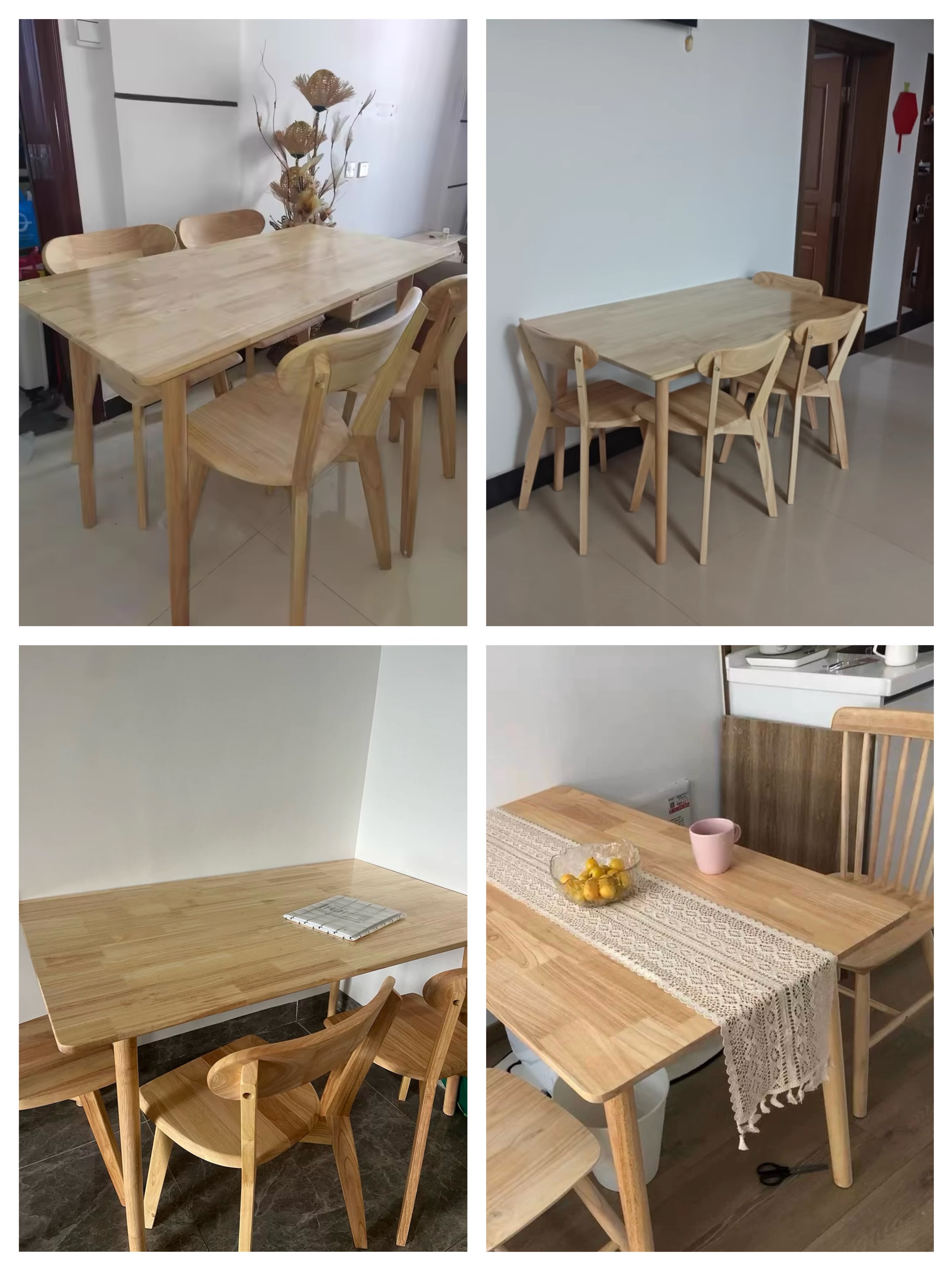 𝐁𝐌𝐙𝐀𝐑 Nordic Style Solid Rubber Wood Dining Table Set With 4/6 Chairs ...