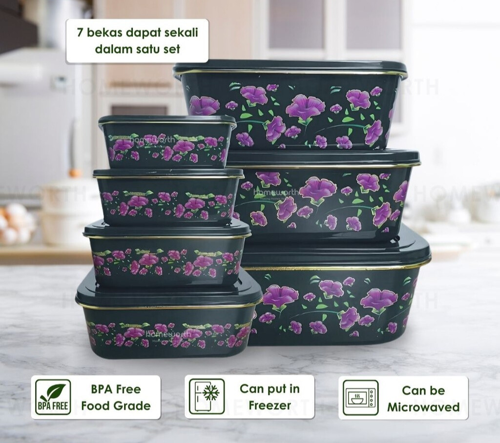 7 in 1 Food Container Set Flower With Lid Bekas Makanan Hadiah ...