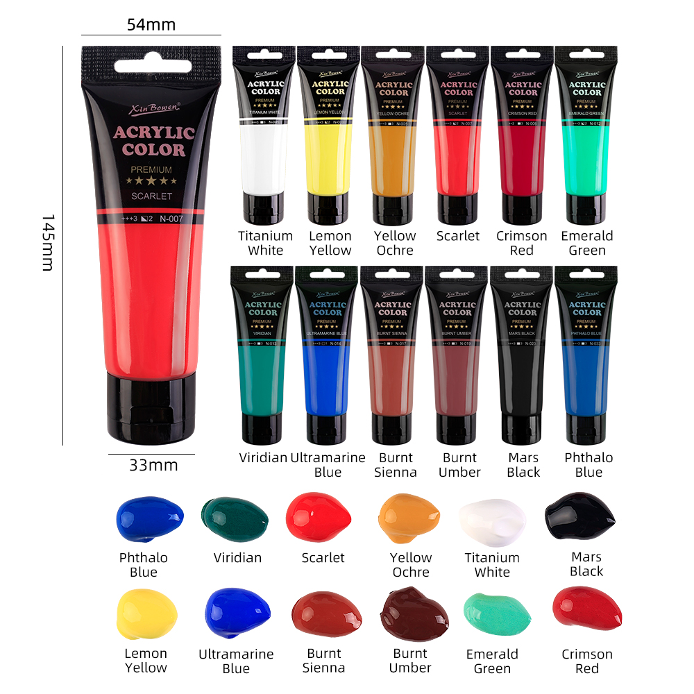 XinBowen 75ml Premium Arcylic Paint Colour (Certificate) for Art ...
