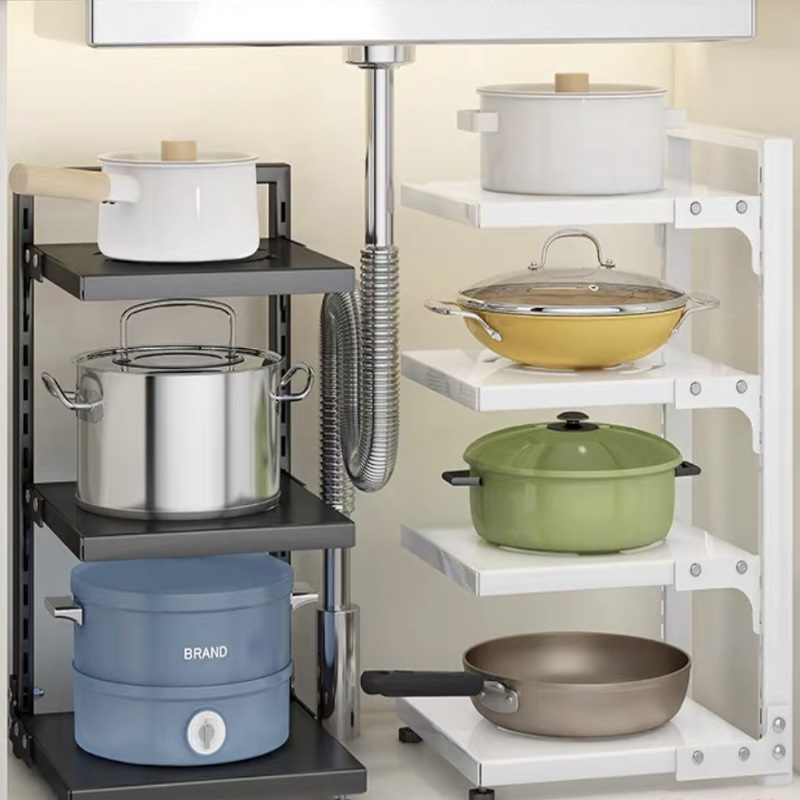 Msorganizo Kitchen Pan Rack 3-4 Tiers Pot Rack Carbon Steel Adjustable ...
