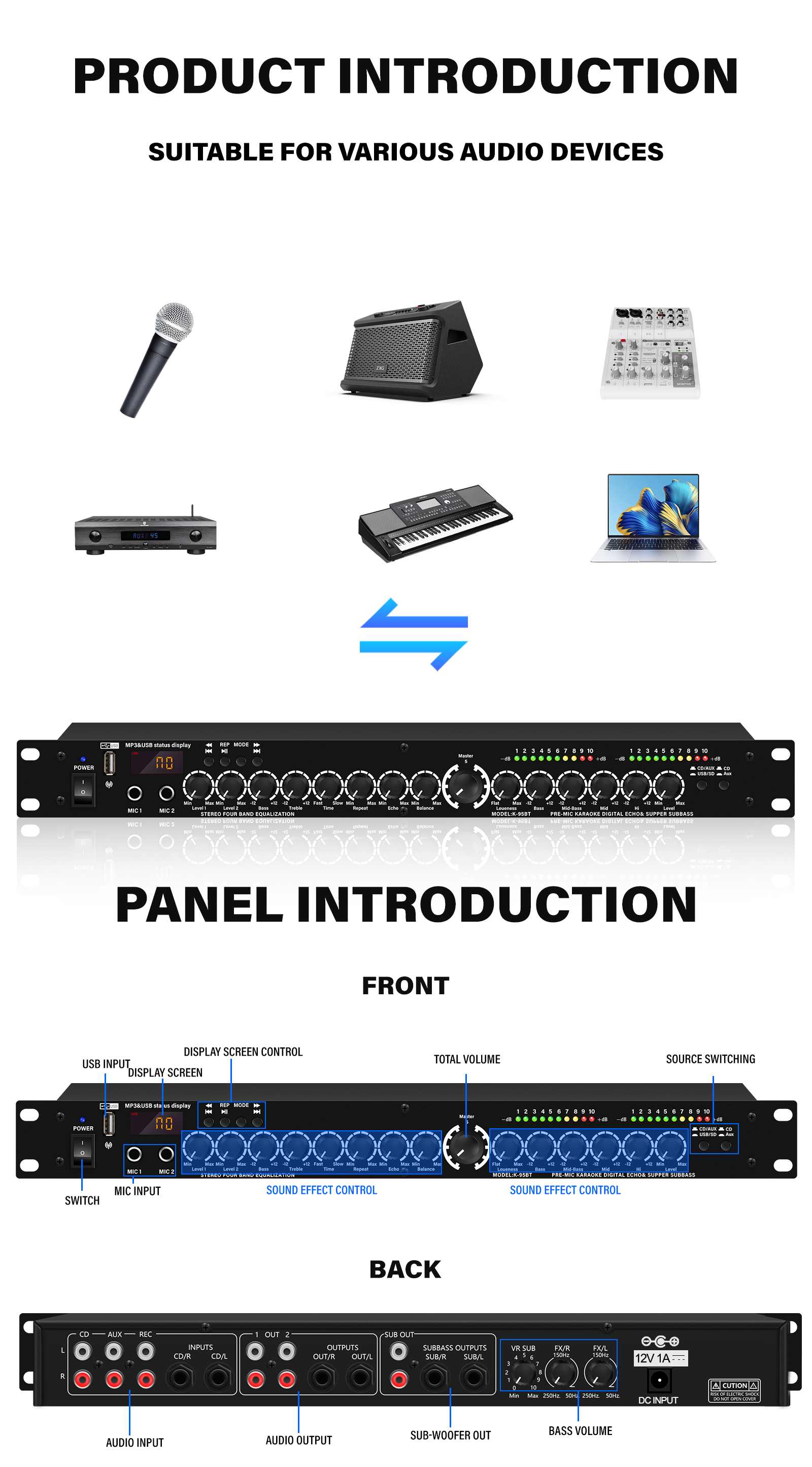 Professional KTV built-in DSP pre-effector front reverberator ...