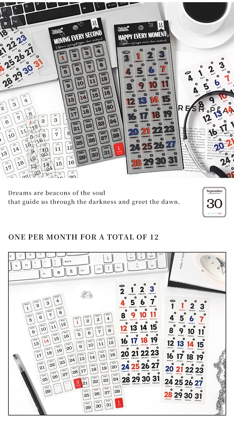 (PET) 365 Days Perpetual Calendar Date Decorative Stickers DIY ...