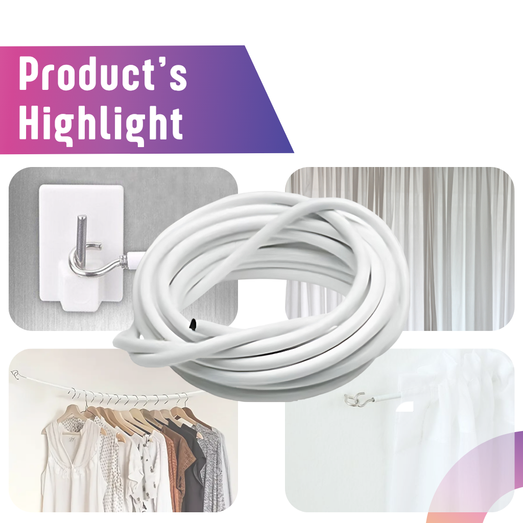 1 2 3 5 Meter Curtain Rod Expanding Spring Tali Dawai Langsir - White ...