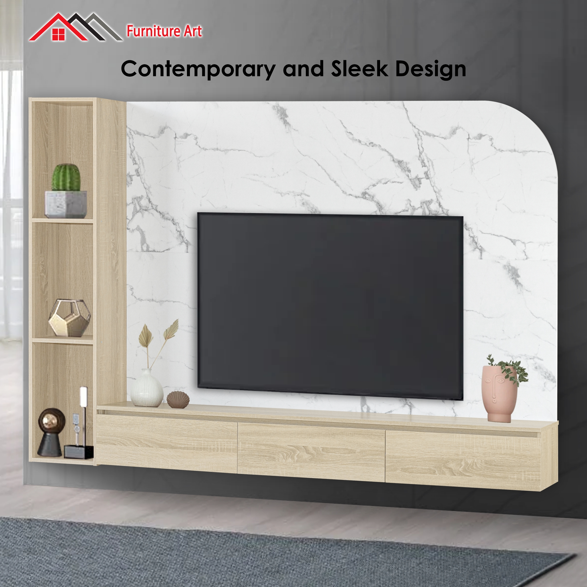 Furniture Art Design 6 Feet Wall Mounted Arched TV Cabinet / Rak TV ...