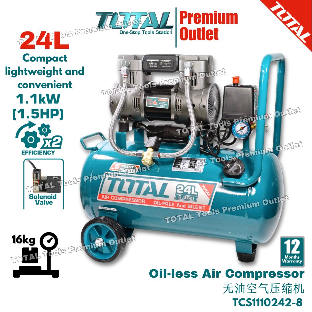 TOTAL Tools 24L Oil-free pump Air compressor 1100W(1.5HP) Compact ...