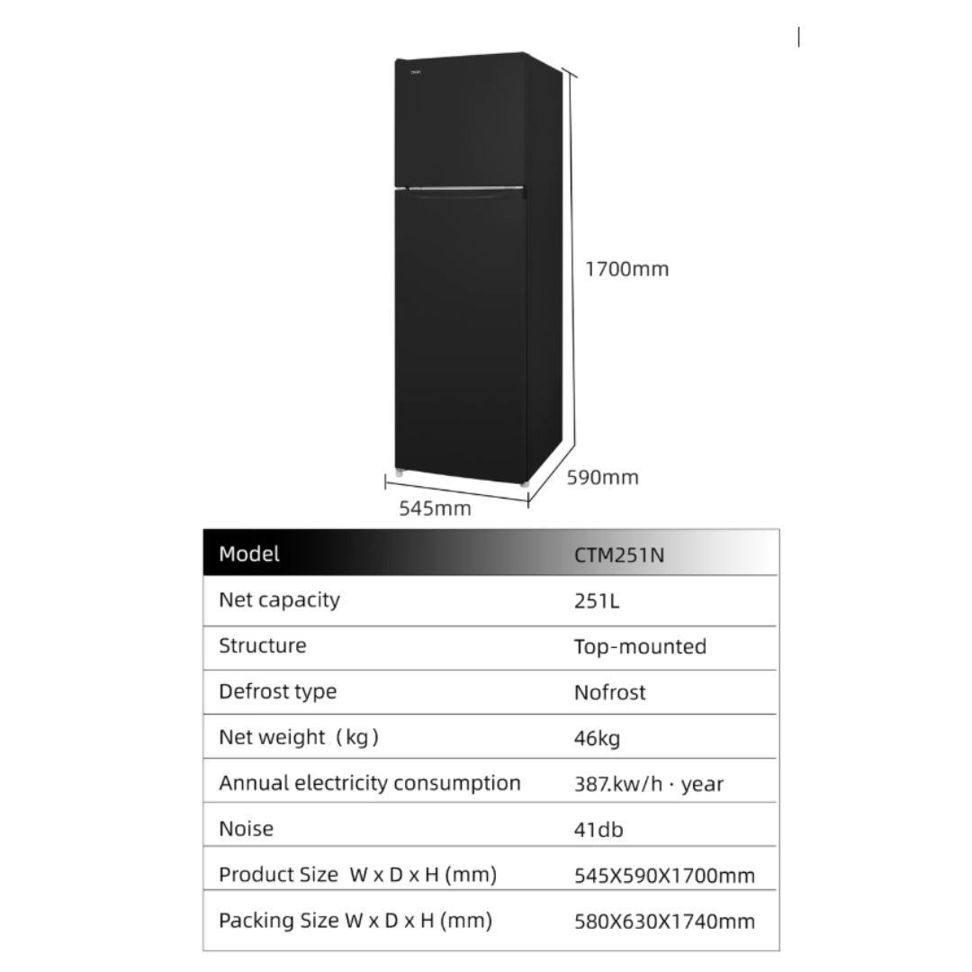 CHiQ Two Door Top-mounted Smart Inverter Refrigerator (318L) CTM251N ...