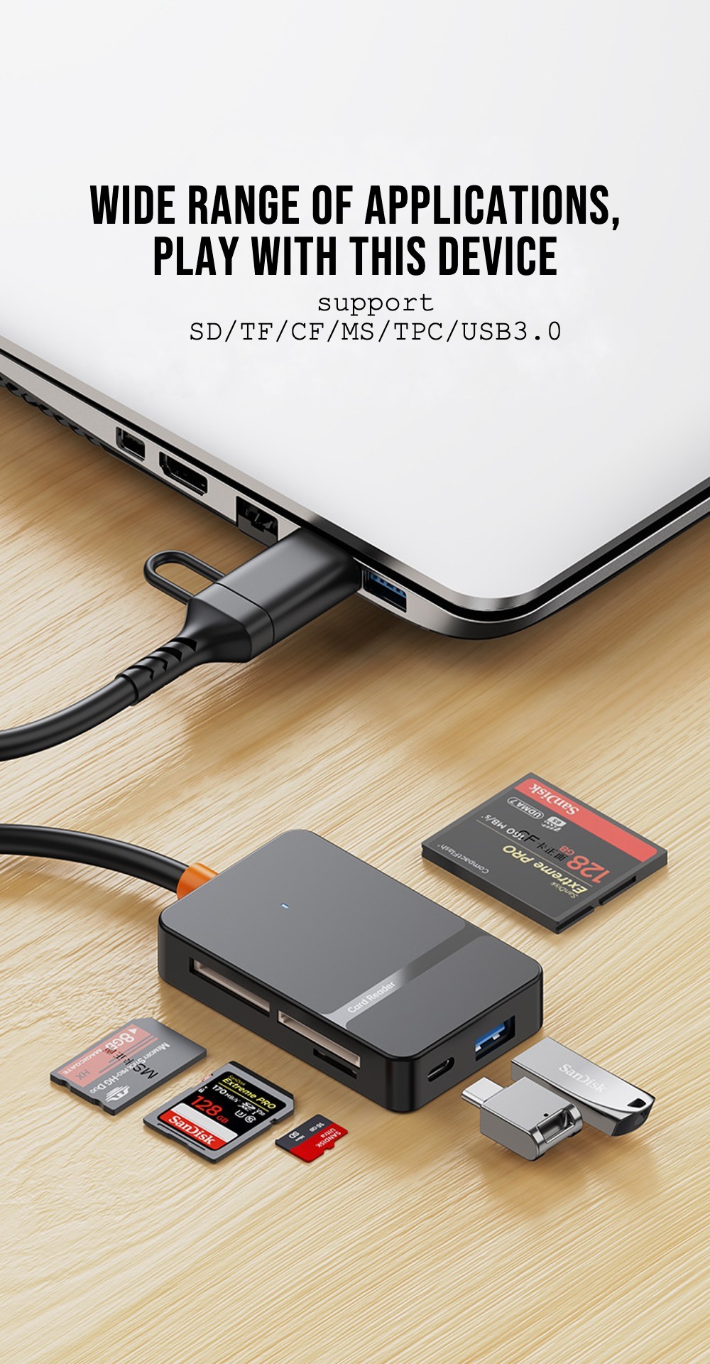 CF Card Card Reader 6 in 1 SD TF Type C Camera Card Reader OTG USB C to ...