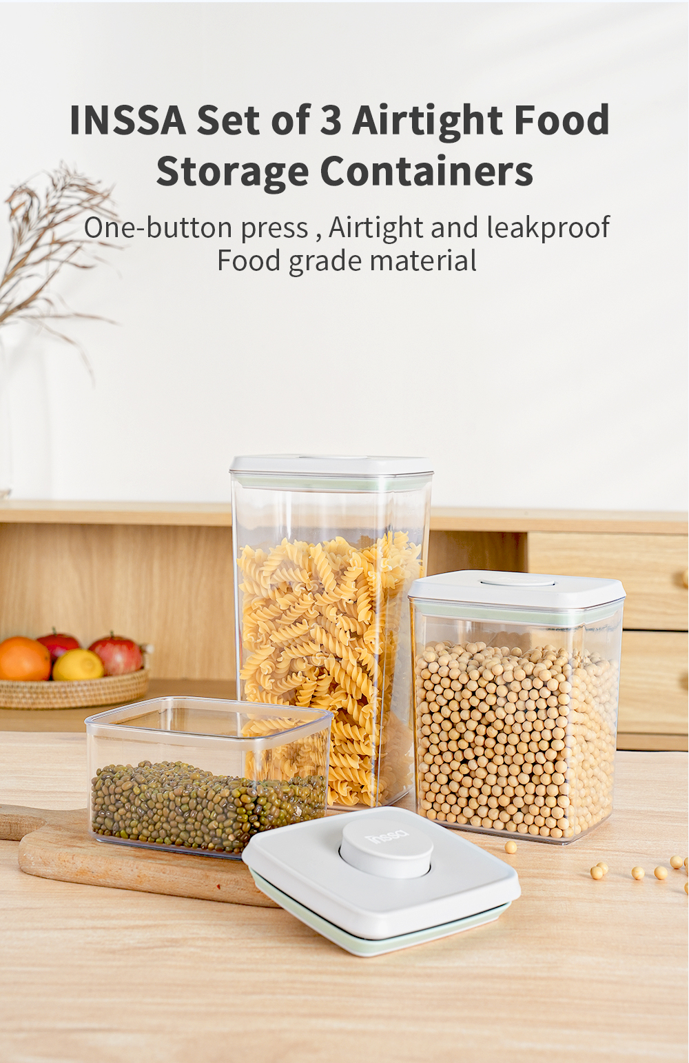 【New Famliy Set】Simplus Set of 3 One-button Press Airtight Food Storage ...