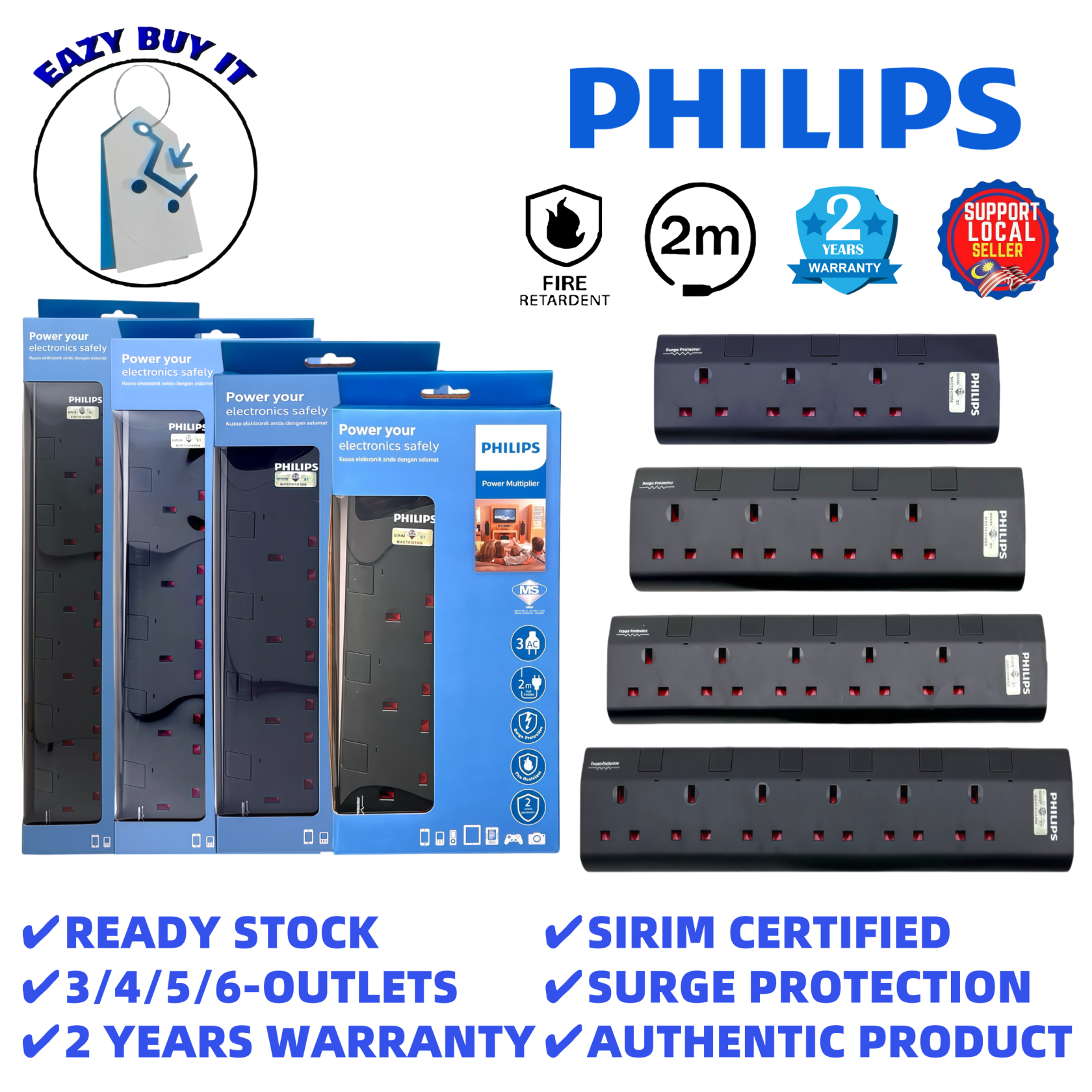 [NEW MODEL] PHILIPS 3/4/5/6-GANG EXTENSION SOCKET WITH SURGE PROTECTION ...