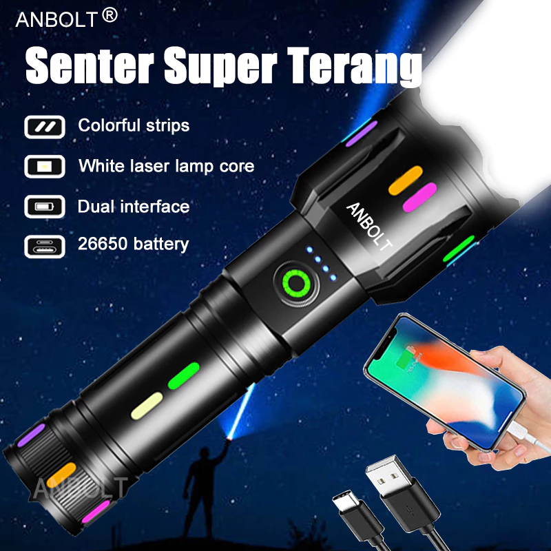 ️ANBOLT 15000000 Lumens Flashlight XHP90 Zoomable Sidelight 5 Modes ...