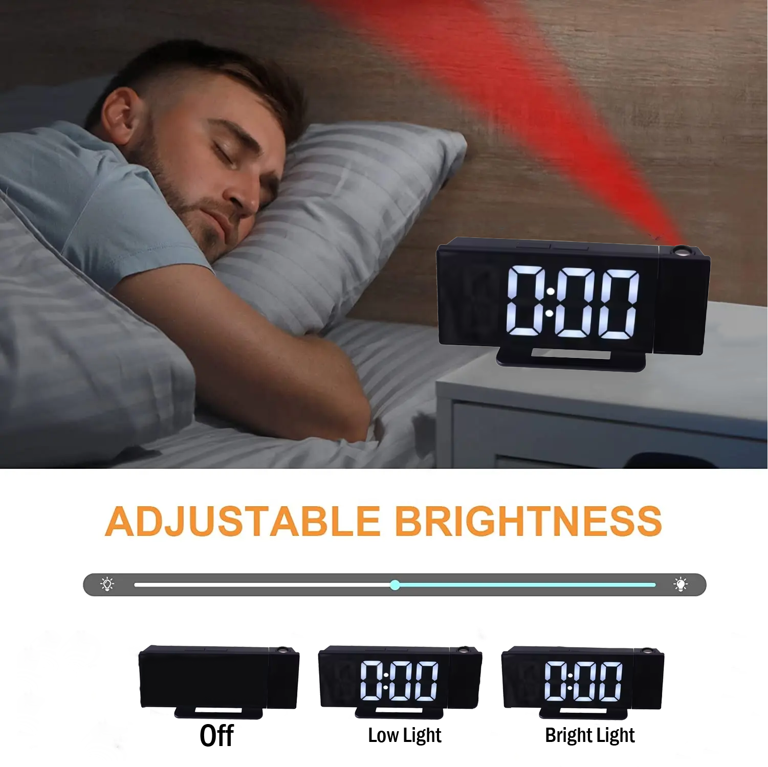 LED Digital Alarm Clock Projection Clock Ceiling with Time Temperature ...