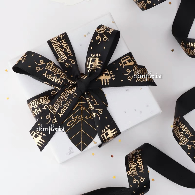 (41M) 2.5CM CUTE BIRTHDAY Ribbon Reben Riben Gift Satin Flower Bouquet ...