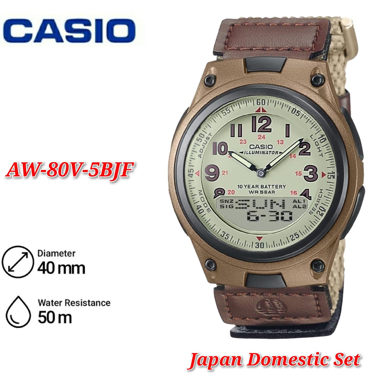 (Japan Set) Casio classic AW-80V / AW-80V-5BJH analog-digital cloth ...
