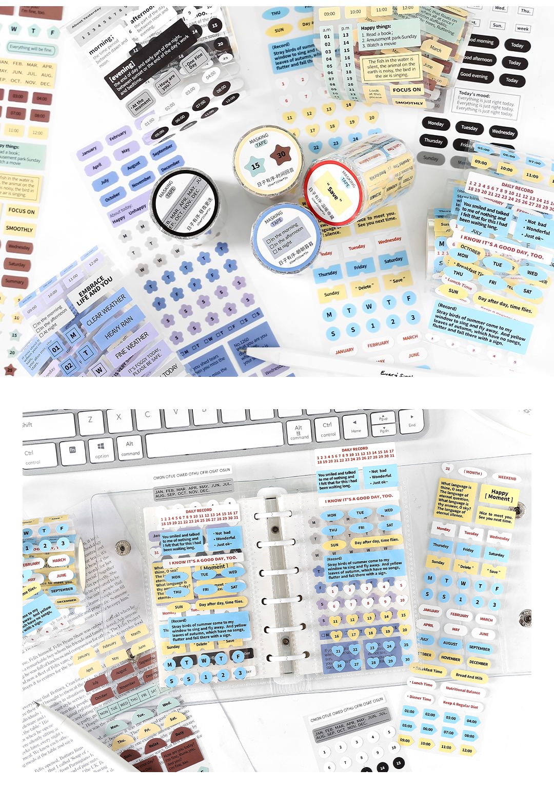 PPM INS English Words Time Day Week Month Number Die Cut Deco Stickers ...