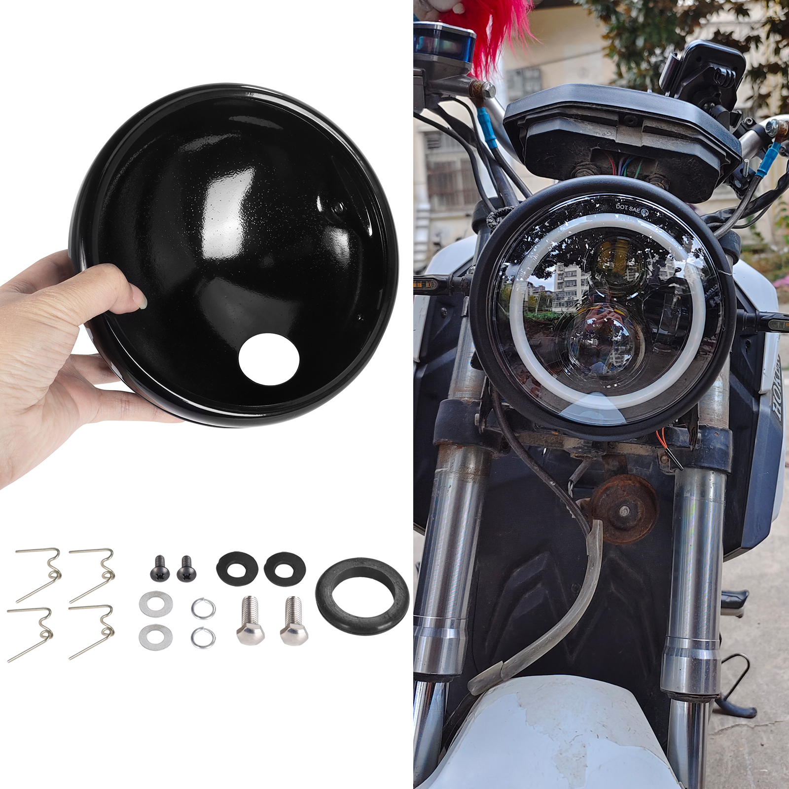 7inch Motorcycle LED Headlight Headlamp Housing Lamp Shell Cover Retro ...