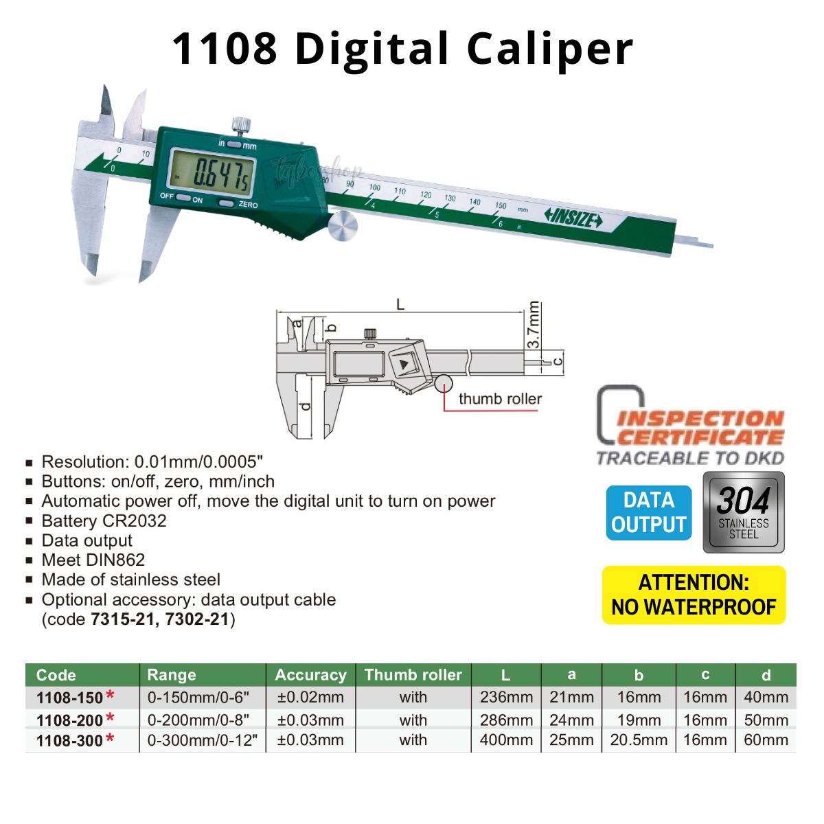 INSIZE Digital Caliper /IP54/IP67 Waterproof / Dial Caliper / Vernier ...